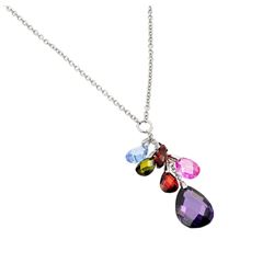 Sterling Silver Rhodium Plated Clear CZ Multi-Color Pear Shapes Pendant Necklace BGP00950