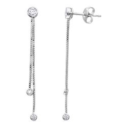 Sterling Silver Rhodium Plated Dangling Box Chain with CZ Earring - GME00052RH