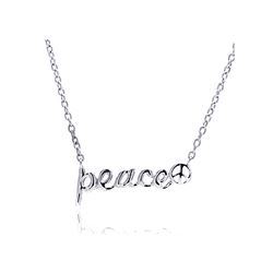 Sterling Silver Rhodium Plated Clear CZ Peace Pendant Necklace stp00871