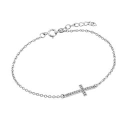 Sterling Silver Rhodium Plated Sideways Cross CZ Bracelet bgb00132