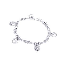 Sterling Silver Rhodium Plated Multiple Dangling Open Heart Charm CZ Bracelet bgb00041