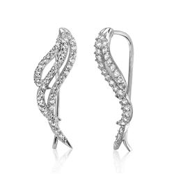 Sterling Silver Rhodium Plated Wings Earrings with Cubic Zirconia Stones - GME00039RH