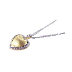 Sterling Silver Gold Plated Clear CZ Heart Pendant Necklace stp00681
