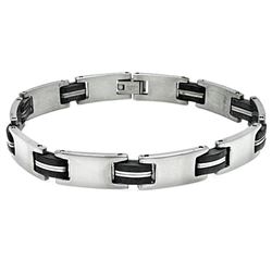 Stainless Steel Black Rubber Link Bracelet ssb00116