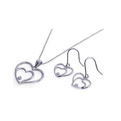 Sterling Silver Rhodium Plated Graduated Open Heart CZ Dangling Hook Earring & Necklace Set sts00176