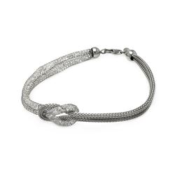 Sterling Silver Rhodium Plated Knot Center Strand Clear CZ Italian Bracelet itb00123rh