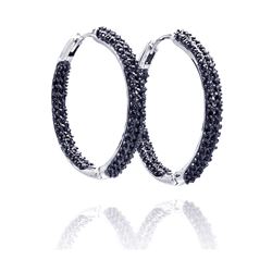 Sterling Silver Black Rhodium Plated CZ Hoop Earring bge00078