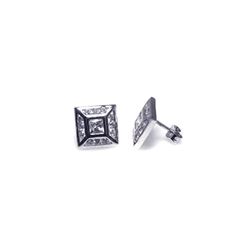 Sterling Silver Rhodium Plated Square Clear CZ Stud Earring stem033