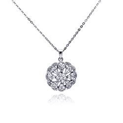 Sterling Silver Clear CZ Rhodium Plated Filigree Pendant Necklace bgp00158