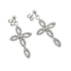 Sterling Silver Rhodium Plated Open Marqui Cross CZ Dangling Earring bge00291