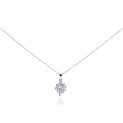 Sterling Silver Clear CZ Rhodium Plated Clover Pendant Necklace stp00135