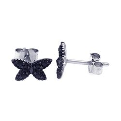 Sterling Silver Rhodium Plated Black ButterflyCZ Post Earring ste00698