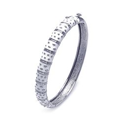 Sterling Silver Rhodium Plated White Enamel CZ Bangle Bracelet bgg00030