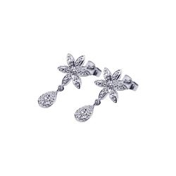Sterling Silver Rhodium Plated Round Oval Flower CZ Dangling Stud Earring ste00459