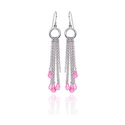 Sterling Silver Rhodium Plated Pink Tear Drop CZ Multi Wire Dangling Hook Earring ste00072