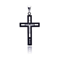 Stainless Steel Black Rhodium Plated Double Cross Charm Pendant ssp00110