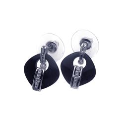 Sterling Silver Rhodium Plated Square Onyx CZ Dangling Stud Earring bge00109