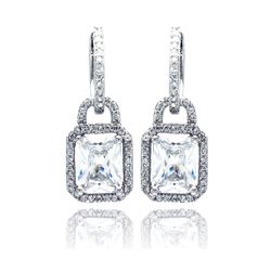 Sterling Silver Rhodium Plated Micro Pave Clear Square CZ Dangling Earring ace00031