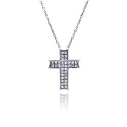 Sterling Silver Clear CZ Rhodium Plated Cross Pendant Necklace stp00150