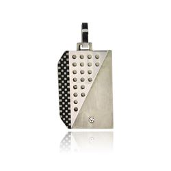 Stainless Steel Multi Textured Clear Crystal Dog Tag Charm Pendant ssp00226