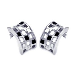 Sterling Silver Rhodium Plated Half Circle Black & Clear CZ Stud Earring bge00130