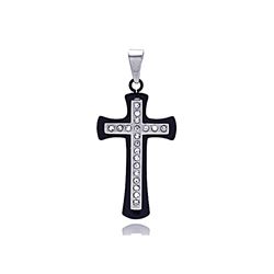 Stainless Steel Two Tone Cross Clear CZ Charm Pendant ssp00125