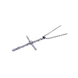 Sterling Silver Rhodium Plated CZ Cross Pendant Necklace stp00441