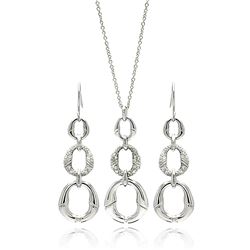 Sterling Silver Rhodium Plated Open Oval CZ Dangling Earring & Necklace Set sts00090