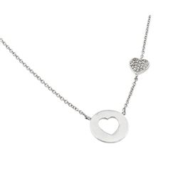 Sterling Silver Rhodium Plated Clear CZ Heart Cutout Pendant Necklace STP01404