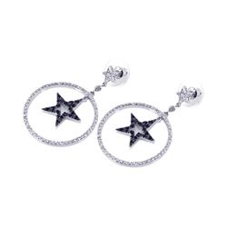 Sterling Silver Black & Silver Rhodium Plated Open Circle Star CZ Dangling Earring bge00072
