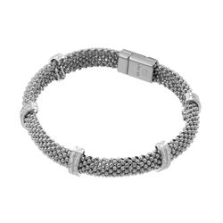 Sterling Silver Rhodium Plated Micro Pave Clear CZ Beaded Italian Bracelet PSB000017RH