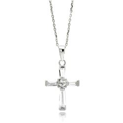Sterling Silver Rhodium Plated Cross CZ Necklace bgp00549