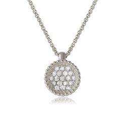 Sterling Silver Rhodium Plated CZ Encrusted Round Bowl Pendant with Chain - ARN00027RH