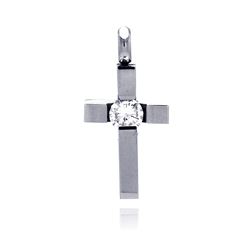 Stainless Steel Cross Single Clear Crystal Charm Pendant ssp00132