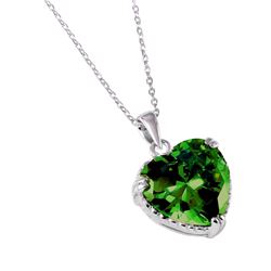 Sterling Silver Rhodium Plated Green Heart CZ Rope Necklace BGP00730