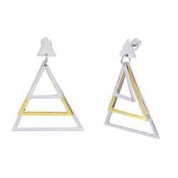 Stainless Steel Two Tone Pyramid Hanging Stud Earring SSE00108