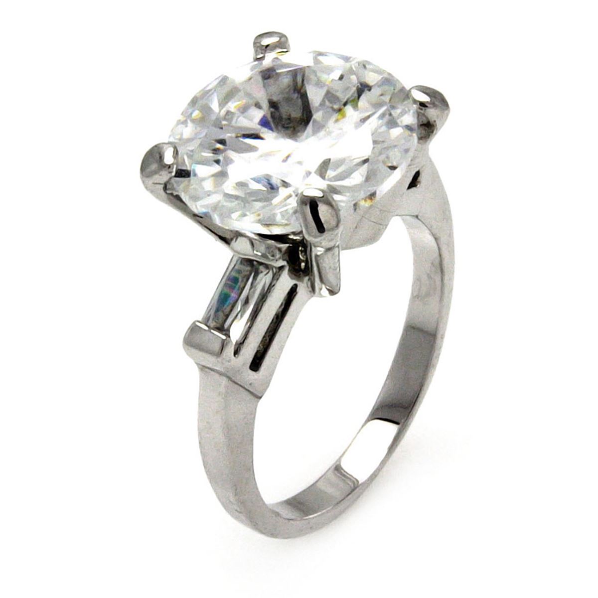 Rhodium Plated Brass Large Round Center CZ Engagement Ring bbr00084