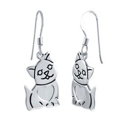 Sterling Silver Rhodium Plated Cat Hook Earring STE00809