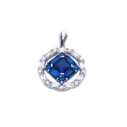 Sterling Silver Rhodium Plated Blue CZ Round Pendant Necklace stp00908b