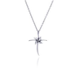 Sterling Silver Clear CZ Rhodium Plated Cross Pendant Necklace bgp00077