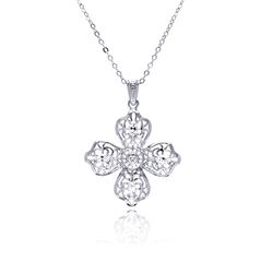 Rhodium Plated Brass Clear CZ Cross Pendant Necklace bbp00001