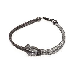 Sterling Silver Black Rhodium Plated Knot Center Strand Clear CZ Italian Bracelet itb00123blk