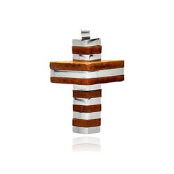 Stainless Steel Stripe Wood Cross Charm Pendant ssp00374