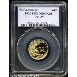 1991-W G$5 Mount Rushmore Gold Five Dollar PR70 Deep Cameo PCGS.