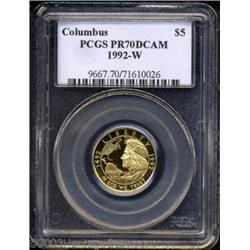 1992-W G$5 Columbus Gold Five Dollar PR70 Deep Cameo PCGS.