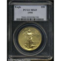 1990 G$50 One-Ounce Gold Eagle MS69 PCGS.