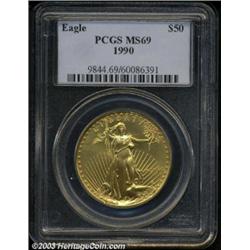 1990 G$50 One-Ounce Gold Eagle MS69 PCGS.