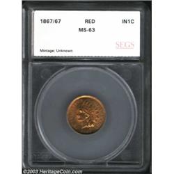 1867/67 1C Cent MS63 Red SEGS (MS63 Red Questionable Color).