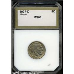 1937-D 5C Three-Legged Nickel MS61 PCI (AU58).