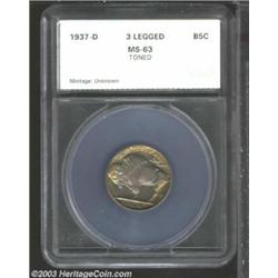 1937-D 5C Three-Legged Nickel MS63 SEGS (MS62 Questionable Toning).